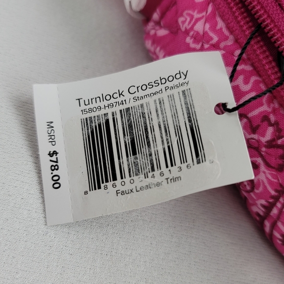 Vera Bradley Turnlock Crossbody Stamped Paisley Faux Leather Trim Purse - Picture 2 of 16